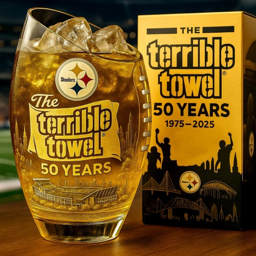 Steelers Terrible Towel 50th Anniversary Whiskey Glass