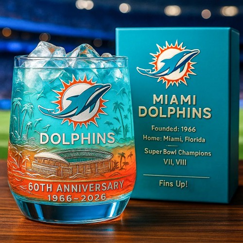 Miami Dolphins 60th Anniversary whiskey Glass