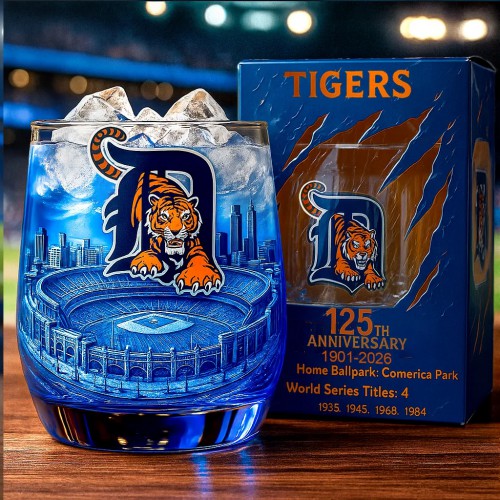 DET Tigers 125th Anniversary whiskey glass