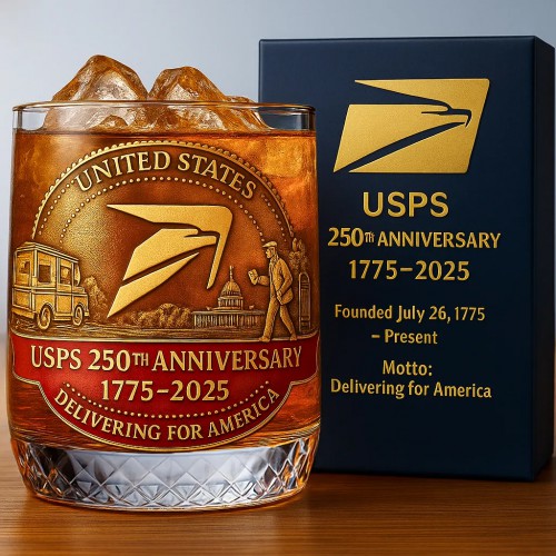 USPS 250 Delivering for America Rocks Glass