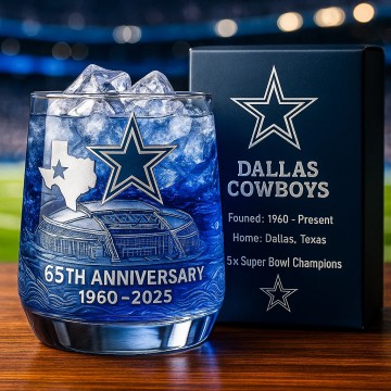Dallas Cowboys 65th Anniversary Whiskey Glass