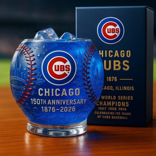MLB Team Chicago Cubs 150th Anniversary Whiskey Glass