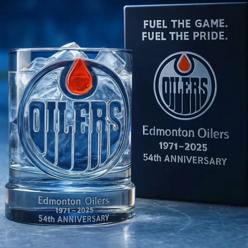 NHL Team Edmonton Oilers 54th ANNIVERSARY Whiskey Glass