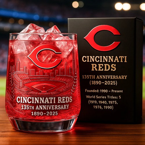 MLB Team Cincinnati Reds 135th Anniversary Whiskey Glass