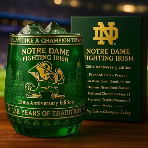 Notre Dame Fighting Irish 138th Anniversary Whiskey Glass