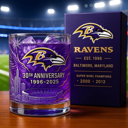 NFL Team Baltimore Ravens 30th Anniversary Whiskey Glass 