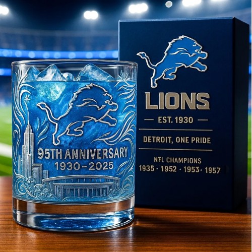 NFL Team Detroit Lions 95th Anniversary Whiskey Glass