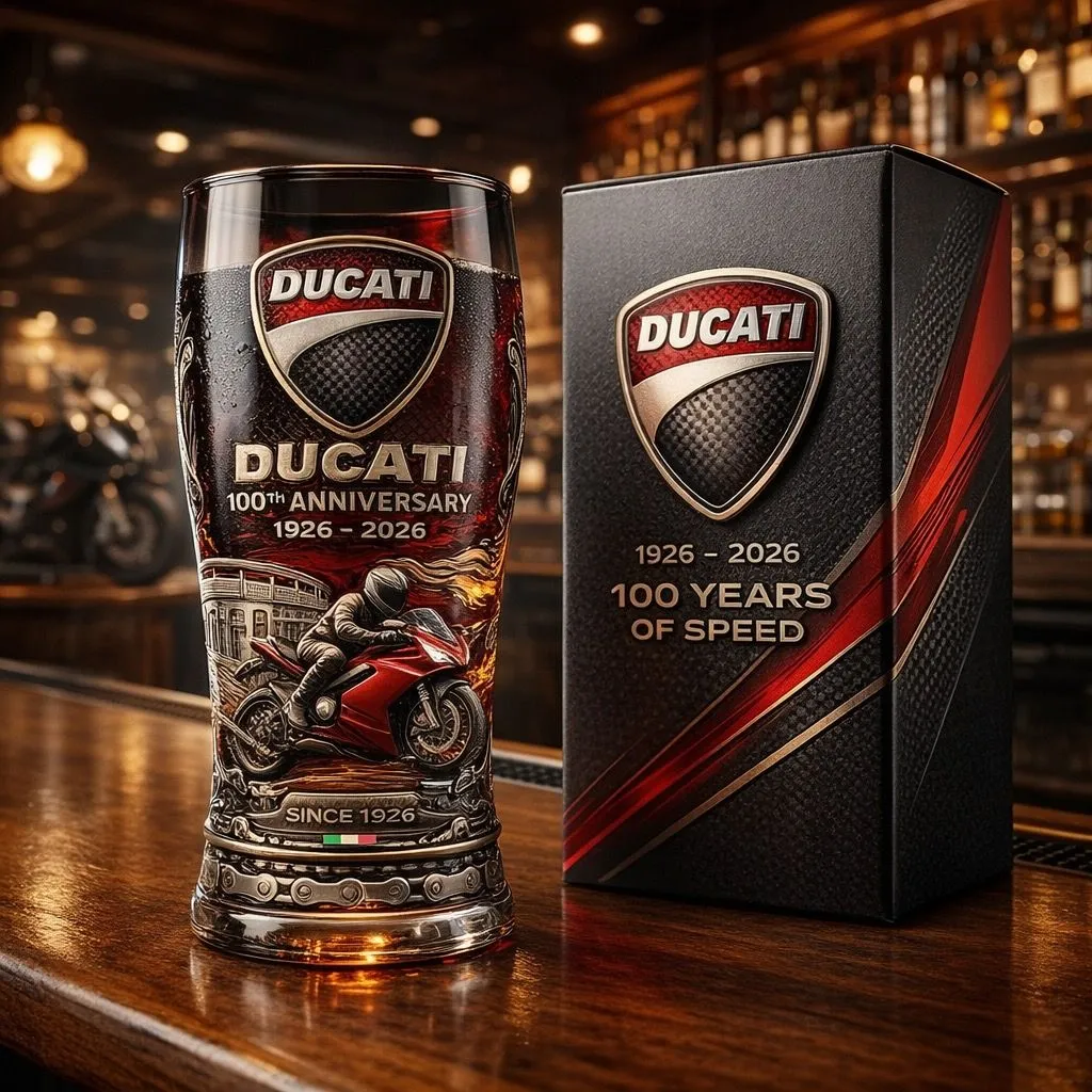 Ducati 1926-2026 100. Jahrestag 3D-Relief Pint Glas Ducati 1926-2026 100. Jahrestag 3D-Relief Pint Glas