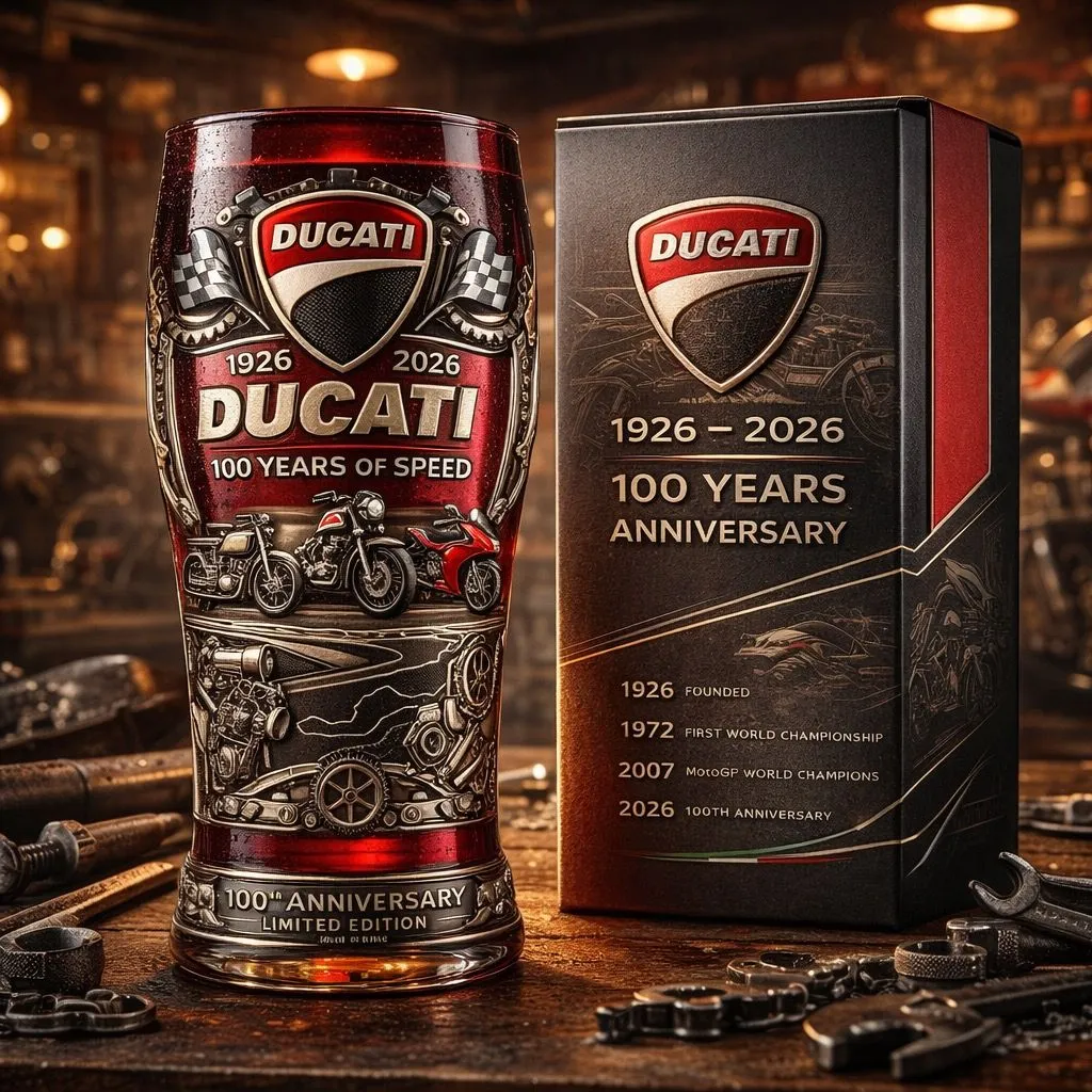 Ducati 1926-2026 100. Jahrestag 3D-Relief Pint Glas