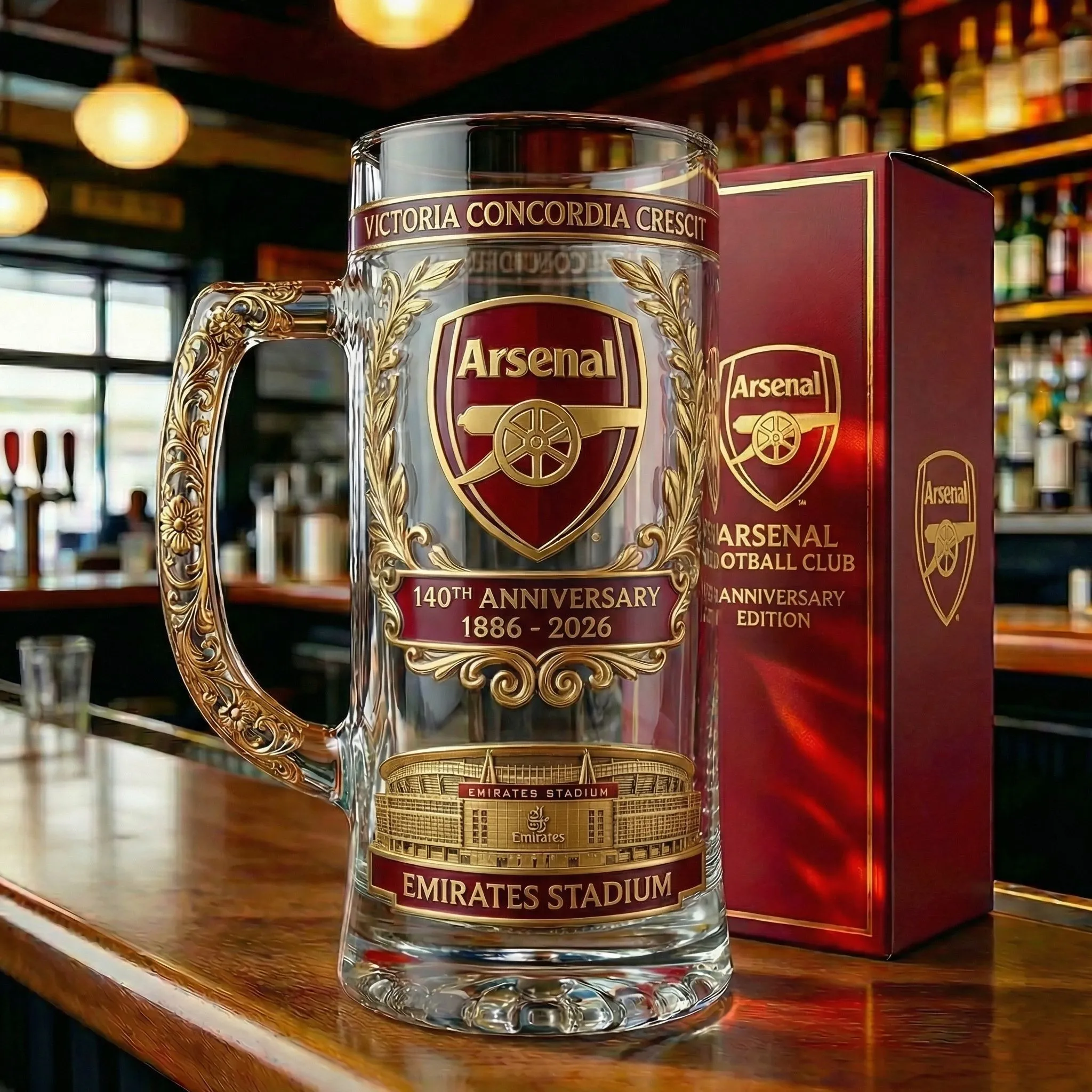 Arsenal 140th Anniversary Gedenk glas (1886-2026) Arsenal 140th Anniversary Gedenk glas (1886-2026)