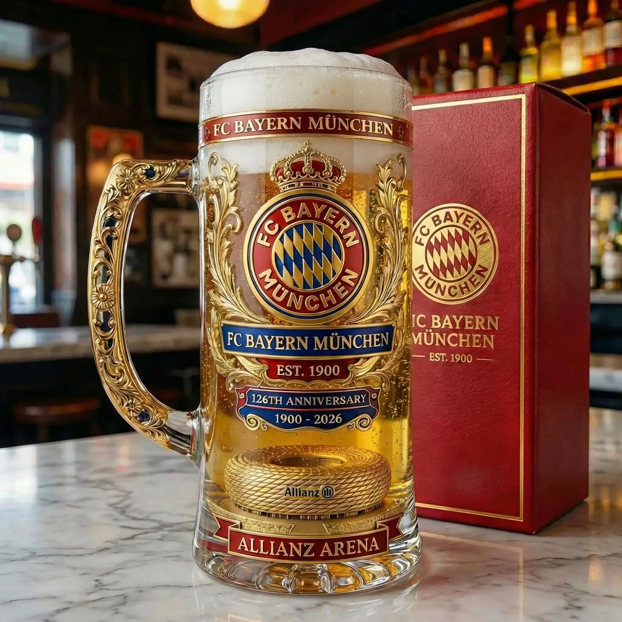 FC Bayern München 126. Jubiläum Bier Stein FC Bayern München 126. Jubiläum Bier Stein