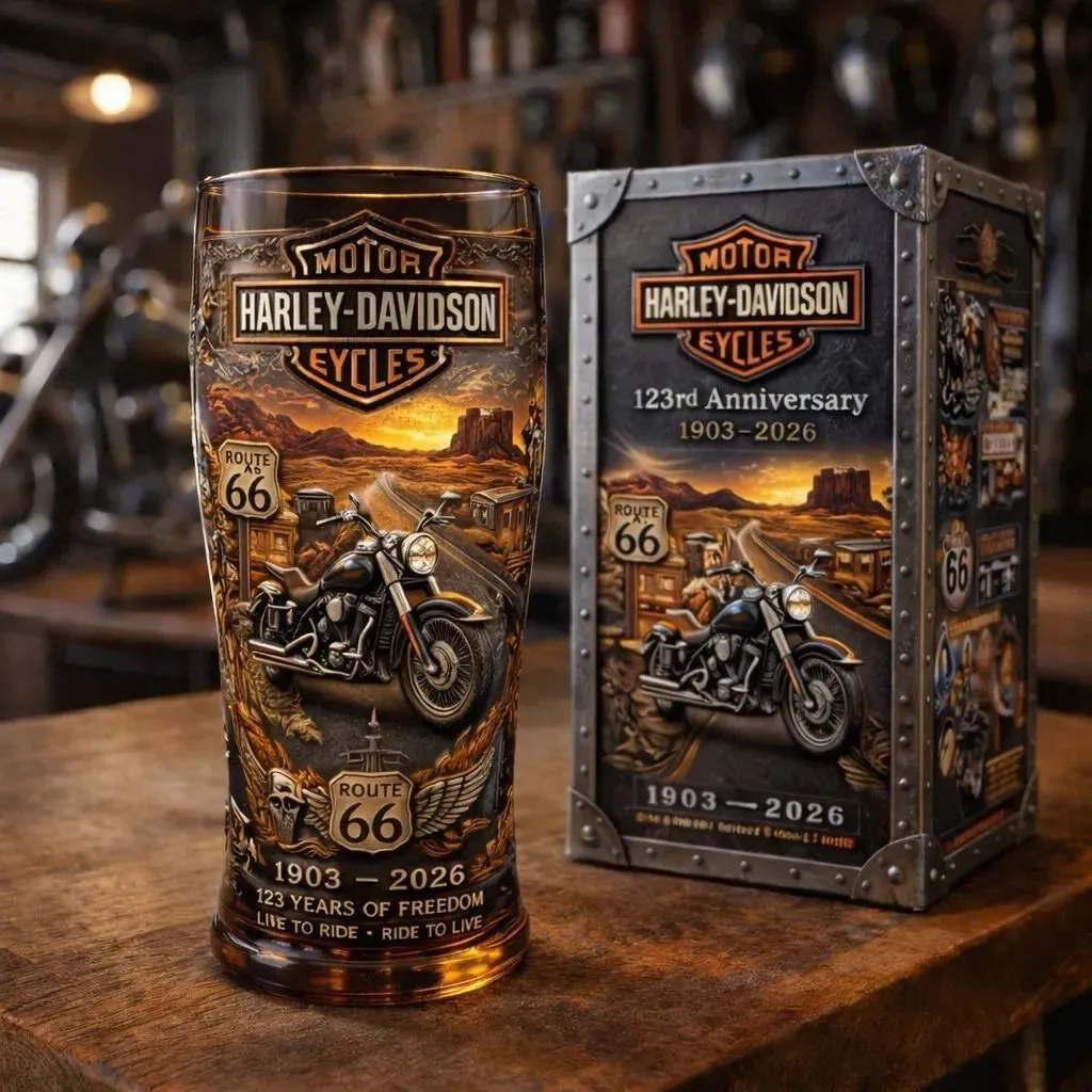 Harley 1903-2026 123. Jahrestag 3D-Relief Pint Glas Harley 1903-2026 123. Jahrestag 3D-Relief Pint Glas
