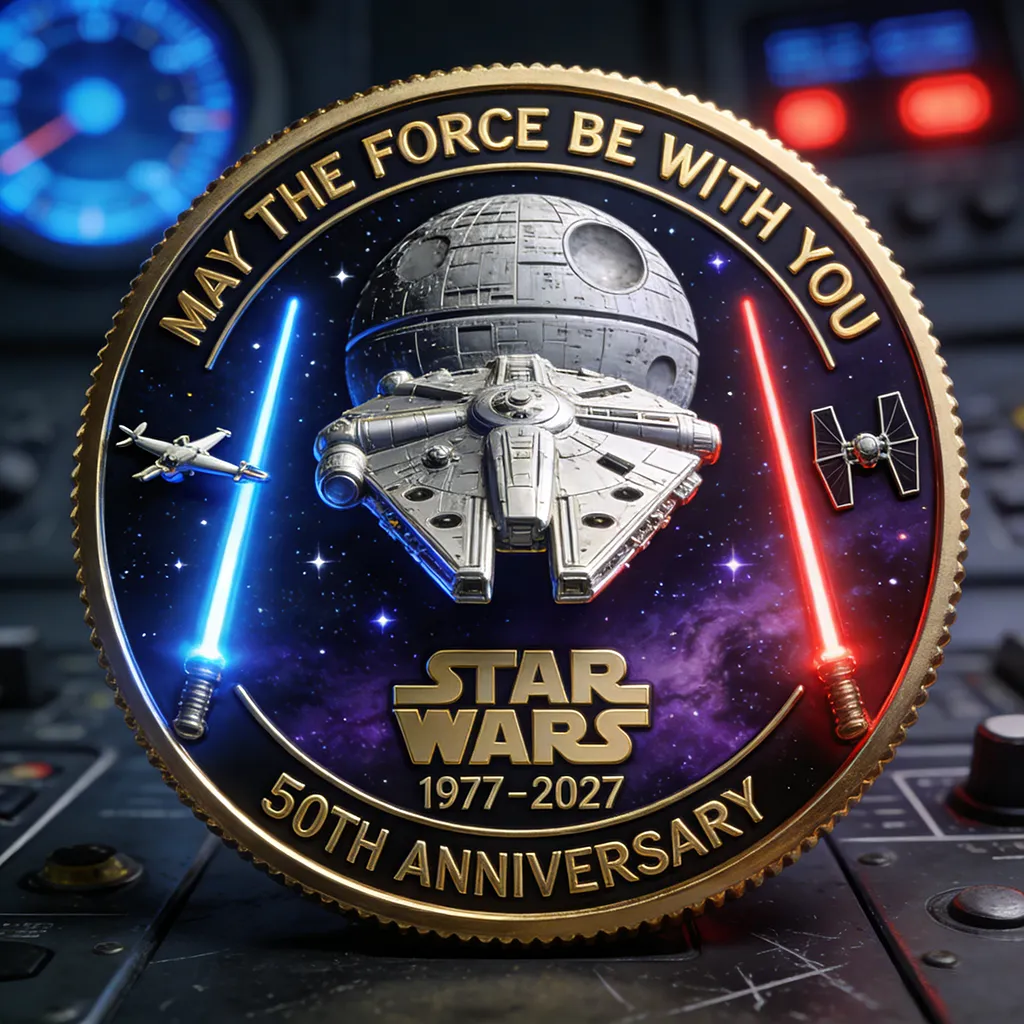 Die Gedenkmünze zum 50-jährigen Jubiläum von Star Wars